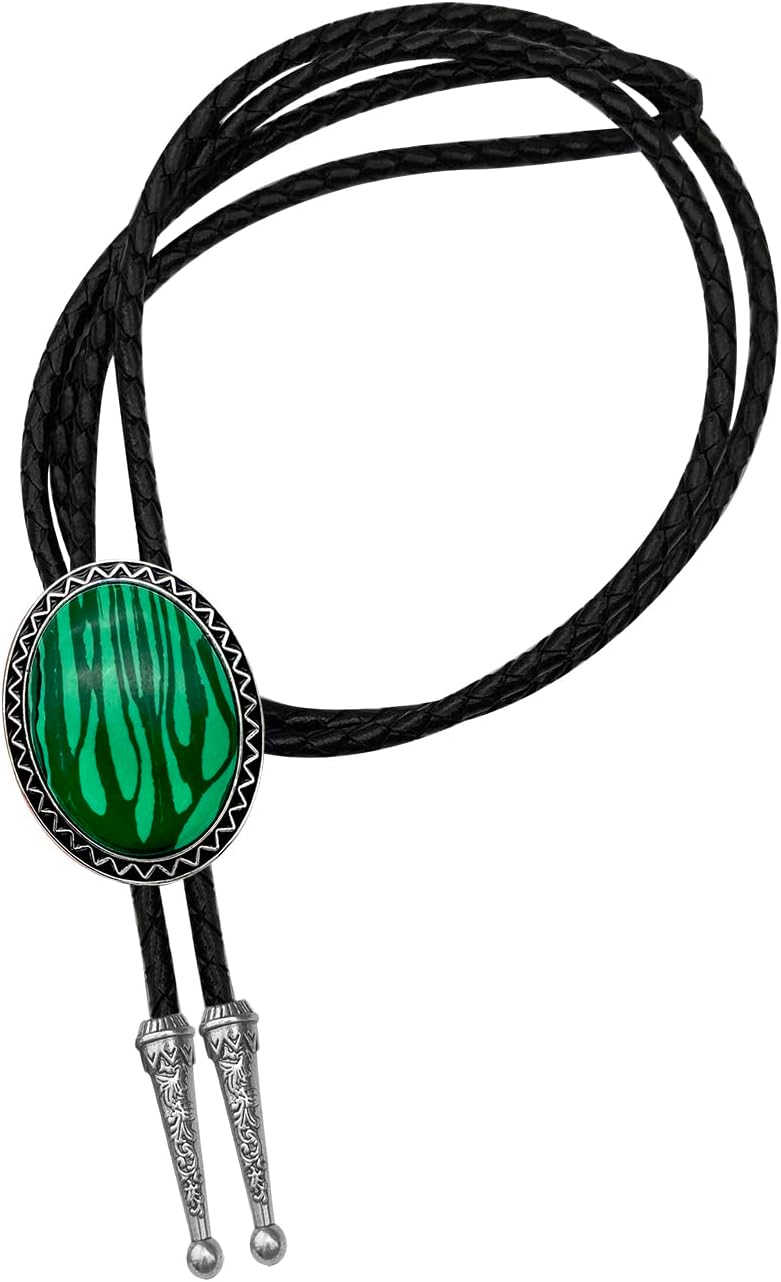 QUKE Stone Bolo Tie Native Western Cowboy Hand-woven Leather Bola Tie Necktie for Men Women - Image 1